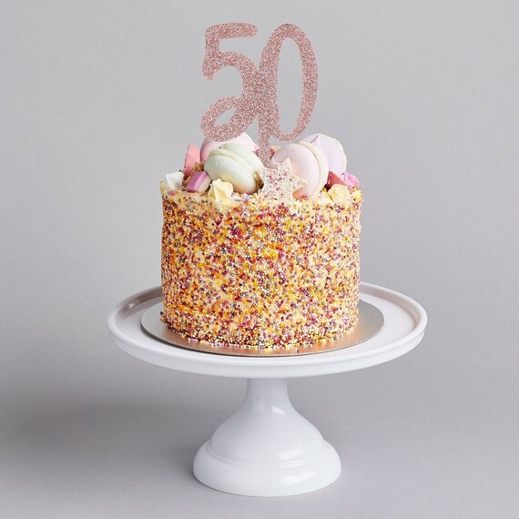 Tortenaufsatz Zum 50. Geburtstag – Roter Glitzer Karton, Handgefertigt, Für Motto-Partys