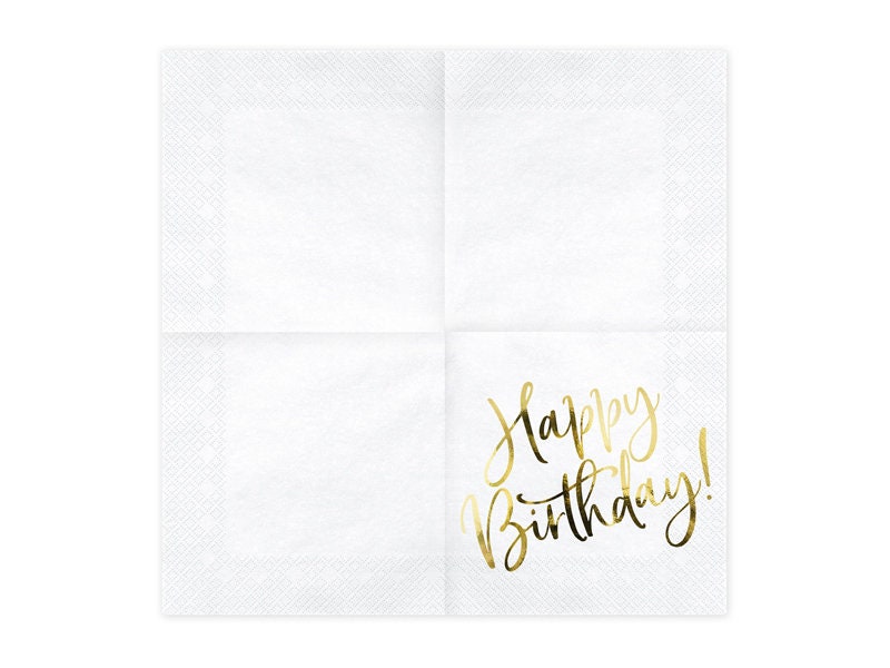 Happy Birthday Gold Party Napkins X 20 Gold Birthday Party Etsy