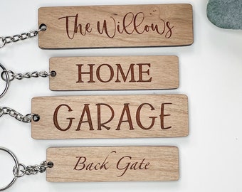 Personalised Oak Key Ring | Rustic Cherrywood Key Fob | Custom Hotel / Holiday Lets Beech Wooden Keyrings | Grandad's Shed | Dad's Man Cave