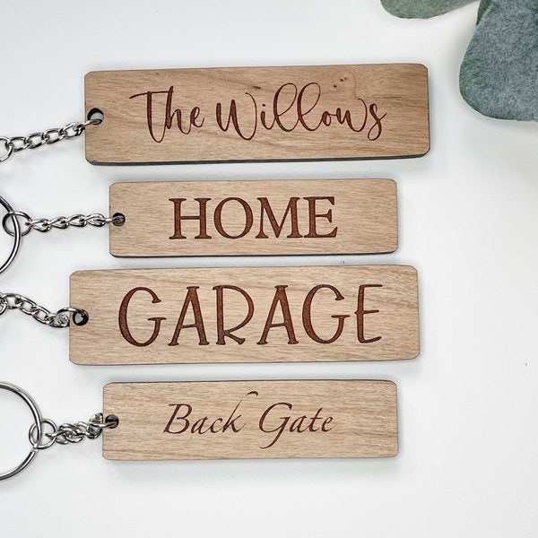 Personalised Oak Key Ring | Rustic Cherrywood Key Fob | Custom Hotel / Holiday Lets Beech Wooden Keyrings | Grandad's Shed | Dad's Man Cave