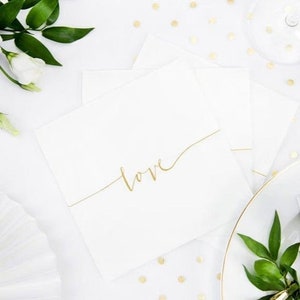 20 Gold Love Paper Napkins, Gold Wedding Napkins, Gold Baby Shower, Gold Anniversary, Engagement Party, Gold Party Decorations, tableware