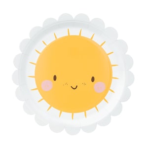 Happy Sunshine Small Party Plates x 6, 1st Birthday Party Supplies, Sunflower party plates, Baby Shower plates, daisy party plates