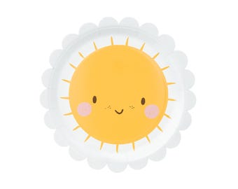 Happy Sunshine Small Party Plates x 6, 1st Birthday Party Supplies, Sunflower party plates, Baby Shower plates, daisy party plates