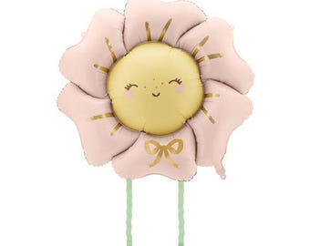 Globo de aluminio para caminar con forma de flor rosa ruborizada
