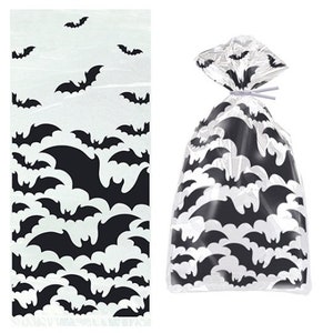 Black Bat Halloween Cello Treat Bags x 20, Halloween Trick or Treat-snoepjeszakjes, doorzichtige snoepzakjes, halloween-feestgunsten