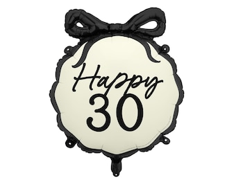 Happy 30 schwarz Schleife Folienballon, Schleife 30. Geburtstag Partyzubehör, monochrome Partydekorationen