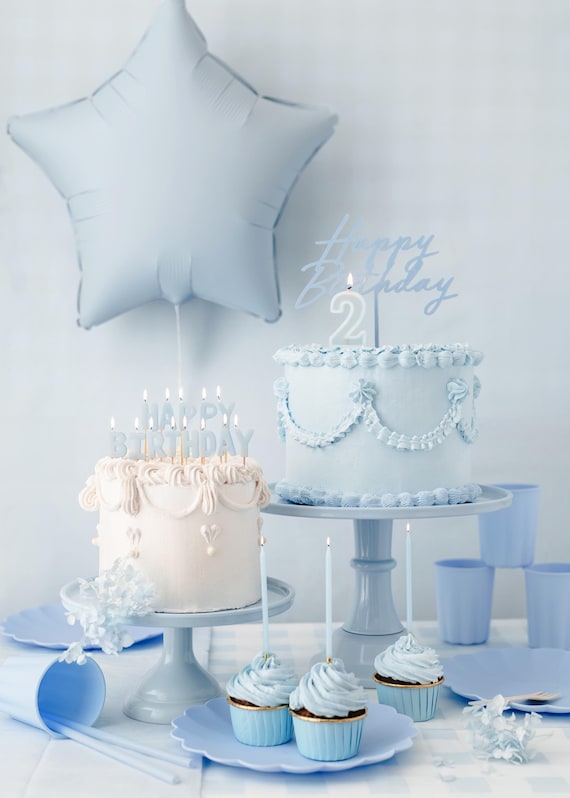 Topper Per Torta 5° Compleanno Blu Con Stelle | Decorazioni Per Torte, Cupcake E Dessert | Set Completo Per Festa Bambino