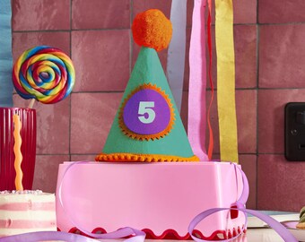 Colourful Customisable Felt Party Hat, Birthday Age Crown, Kids birthday age hat