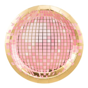 Różowe talerzyki papierowe Disco Ball (zestaw 8 sztuk), różowa zastawa stołowa Cow Girl Party, dekoracje na przyjęcie urodzinowe w stylu retro