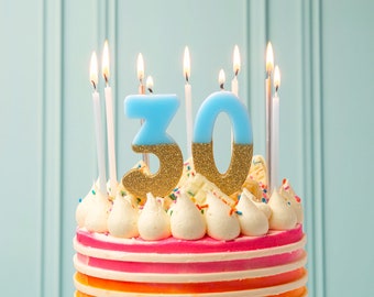 Número de vela de brillo azul, vela de pastel de cumpleaños, vela de pastel de niños, 1er cumpleaños, 2º, 3º, 4º, 30º, 40º, 50º, 60º, 70º, 80º