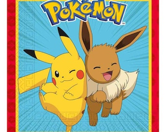 Pokemon Party Servietten x 20, Pokemon Party Dekoration, Pokemon Thema Party Dekorationen und Geschirr, Pokemon Geburtstagsparty Servietten