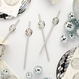 Disco Ball Paper Straws x 16, disco theme party supplies, glitterball hen party straws