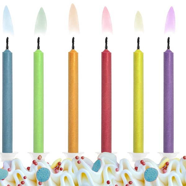 Coloured Flame Candles x 6, Colourful Birthday Cake Candles, Rainbow Birthday Candles, Birthday Party Candles