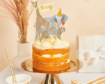 Safari Party Animal Cake Toppers, Safari Cake Topper Set with Pom Poms, Wild One Cake, 1st Birthday Safari Cake, Two Wild Cake topper