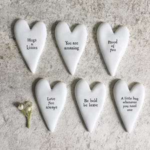 Tiny Porcelain Heart Token, Keepsake Gift with Quote, East of India Small Ceramic Heart, Pocket Hug, Mini Love Token – Brave, Proud, Amazing