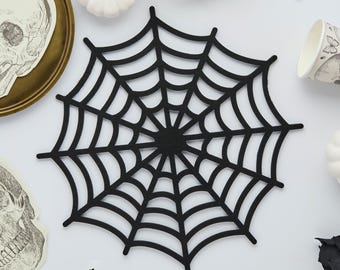 Black Spider Web Felt Placemats x 4, Halloween Party Dinner Table Mats, Halloween Dinner Party Tableware, Gothic table