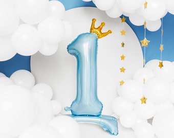 Blauer Ballon zum 1. Geburtstag, stehender Folienballon mit der Zahl 1, Dekorationen zum 1. Geburtstag, Partyballon zum 1. Geburtstag, Ballon zum 1. Geburtstag