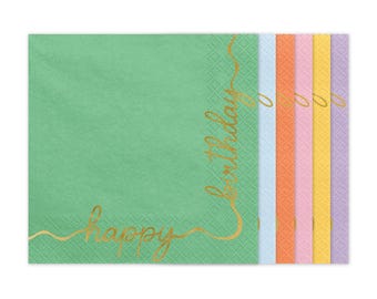 Pastel Party Napkins x 12, Mixed Pastel Happy Birthday Paper Napkins (Pack of 12) Pastel Party Tableware