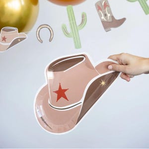 Howdy Cowboy Hat Shaped Party Plates x 8, My Minds Eye Cowboy Table Decorations, Last Rodeo, Cowboy party supplies