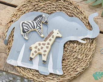 Artículos para fiestas temáticas de safari, platos de elefante para fiestas (8 unidades), vajilla para fiestas temáticas de safari, fiesta de cumpleaños Wild One, platos para baby shower con diseño de elefante