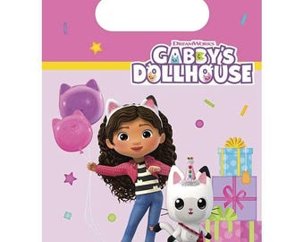 Bolsas de papel para fiestas de Gabby's Dollhouse (4 unidades), artículos para fiestas de Gabby's Dollhouse