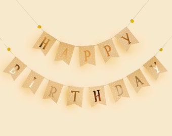Happy Birthday Party Gold Bunting, Happy Birthday banner, Party animals banner, Gold foil Polka Dot birthday bunting, Happy Birthday bunting
