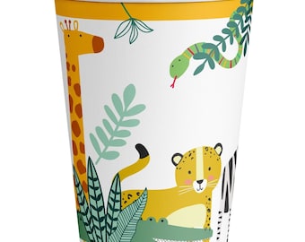Safari-Partybecher (8 Stück), Safari-Partygeschirr, Dschungel-Geburtstagsparty, Safari-Mottoparty, Pappbecher, Einweg-Partybecher