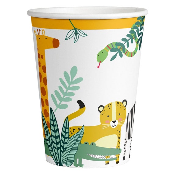 Safari Jungle Animal Paper Cups – 8ct, 9oz, Giraffe Elephant Zebra Tiger