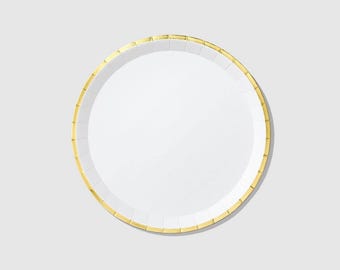 White and Gold Foiled Large Paper Party Plates x 10, Coterie Party Plates, white and gold party tableware