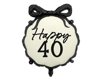 Happy 40 Black Bow Folienballon, 40er Geburtstag Partydekoration mit Schleife
