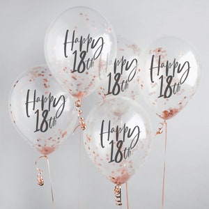 Happy 18th birthday Confetti balloons 5 pack, 18th Birthday balloons, 18th helium balloons, confetti balloons, rose gold balloons, 18 party