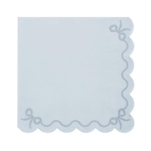 Light Blue Scalloped Bow Party Napkins x 12, pastel blue paper napkins, bow themed party tableware