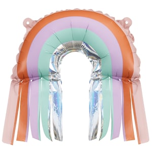 Fringed Pastel Rainbow Foil Balloons - Pack of 3, Rainbow party balloons, pastel rainbow birthday party supplies, balloon garland