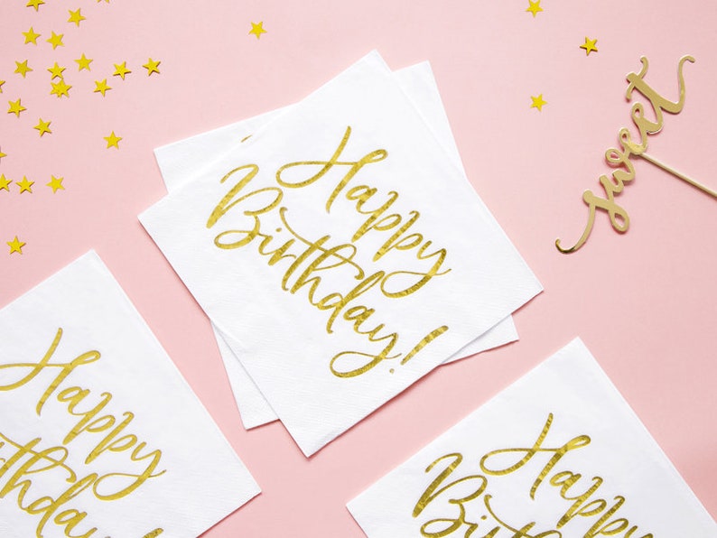 Happy Birthday Gold Party Napkins X 20 Gold Birthday Party Etsy