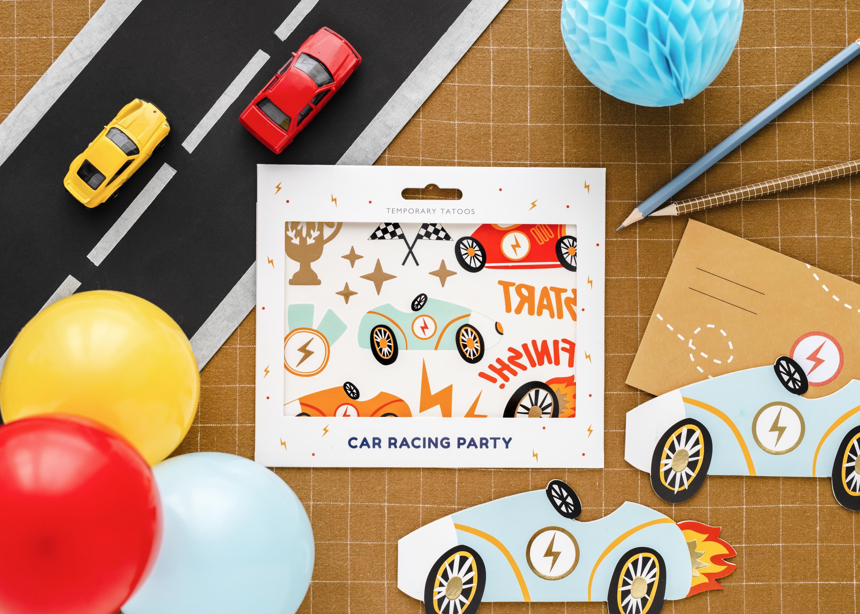 Set Di 6 Inviti Di Compleanno A Forma Di Auto Da Corsa Per Bambini, Con Buste Abbinate A Tema Pista, 18,8x8,4 Cm - 2
