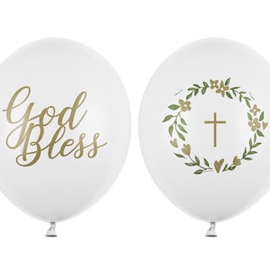 Christening Balloons x 6, God Bless and Holly Cross Balloons, High Quality, Communion Balloons, Christening Decorations