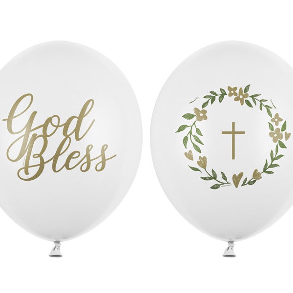 Christening Balloons x 6, God Bless and Holly Cross Balloons, High Quality, Communion Balloons, Christening Decorations