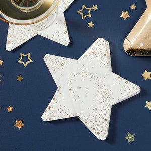 Star Shaped Napkins, set of 16, Birthday White and Gold Napkins - Gold and White Baby Shower Tableware, Baby Shower napkins