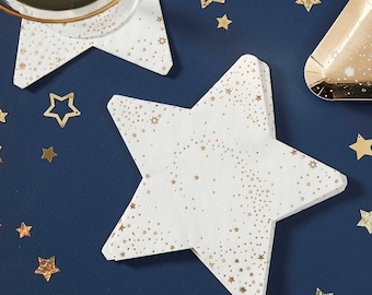 Star Shaped Napkins, set of 16, Birthday White and Gold Napkins - Gold and White Baby Shower Tableware, Baby Shower napkins