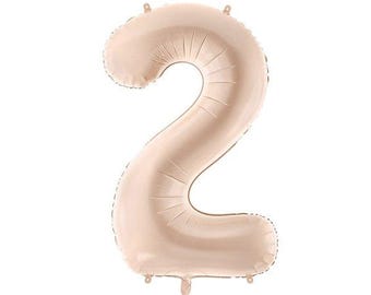 Ballon en aluminium chiffre 2 - Beige 71 cm (28 pouces), ballons pour une fête d'anniversaire de 2 ans, décorations pour une fête d'anniversaire de 2 ans, thème ours en peluche, ballons beiges