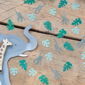 Safari Party, coriandoli da tavolo a forma di foglia e scimmia, coriandoli per feste nella giungla, decorazioni da tavolo per feste, decorazioni safari, decorazioni per feste a tema giungla