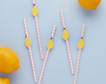 Pajitas de papel para fiestas con diseño de limón y cuadros vichy, paquete de 20, para picnic de verano, pajitas para picnic, pajitas para picnic de cuadros vichy, vajilla para fiesta de picnic con limón