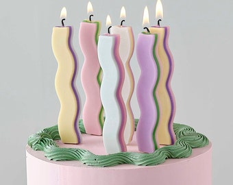 Pastel Wave Birthday Cake Candles x 6, Pastel Birthday Cake Candles, Pastel theme party supplies, pastel cake decorations