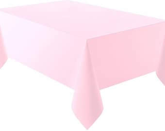 Mantel de plástico de fiesta rosa pastel de malvavisco, suministros de fiesta rosa, vajilla de cumpleaños rosa