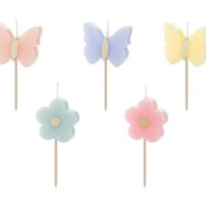 Velas de cumpleaños con mariposas y flores x 5, velas para el primer cumpleaños, velas para tarta de cumpleaños de niñas