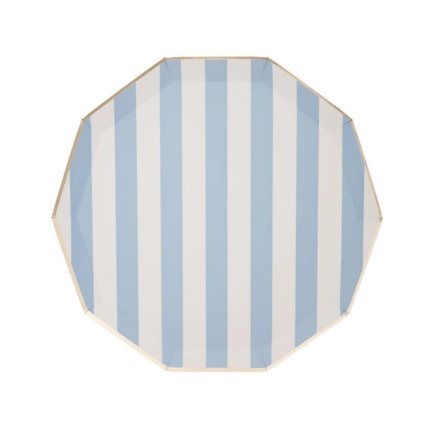 Sky Blue Cabana Stripe Party Plates x 8, Bonjour Fete Blue Party Plates, Mermaid Party Supplies, Amalfi theme hen birthday tableware