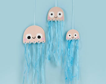 Hanging Jellyfish Decorations x 3, Under the Sea Mermaid Happy Birthday Banner Set, Ocean themed birthday party decorations