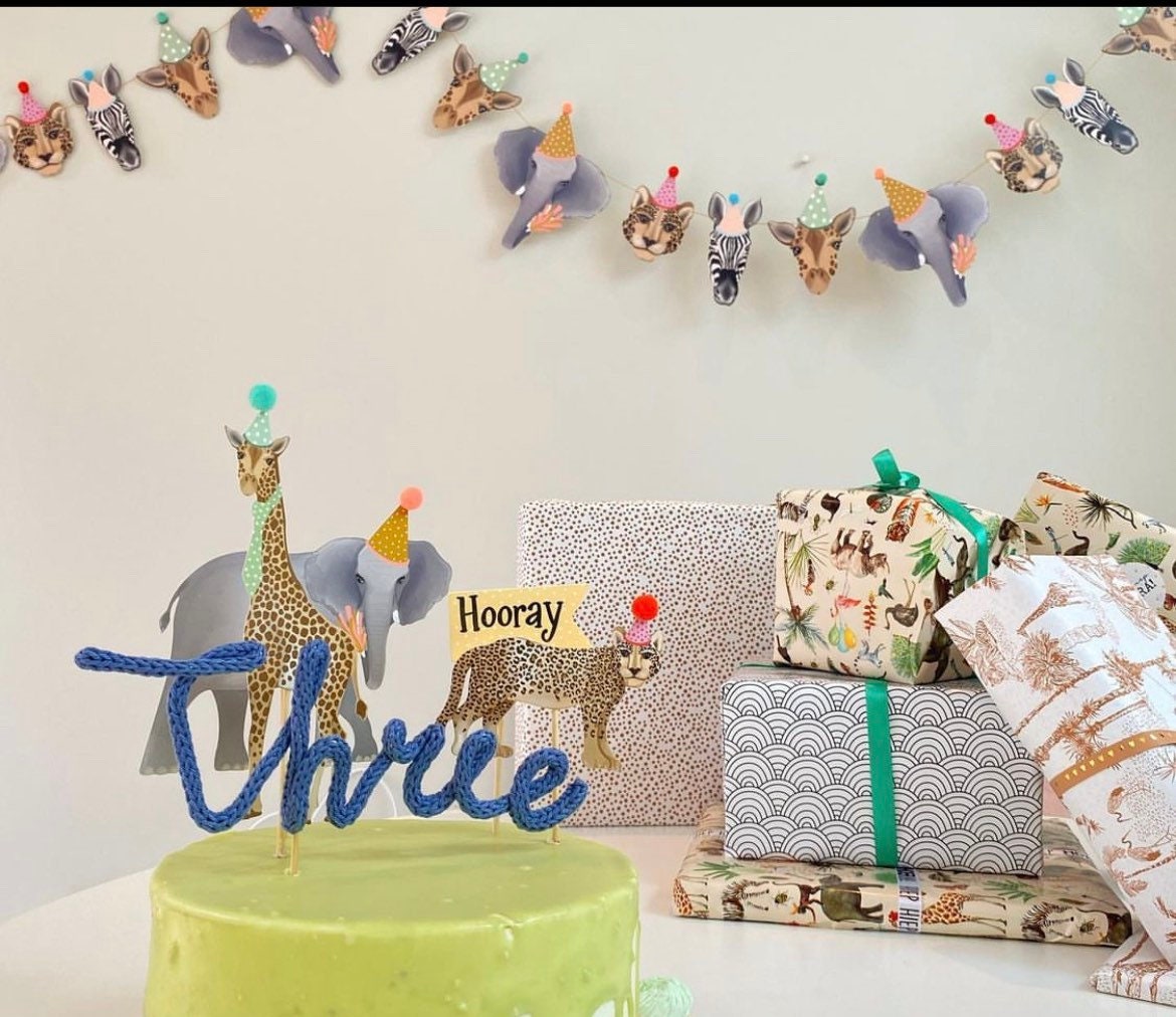 Wimpelkette mit Tiermotiv, Safari Kinderparty Dekoration, Kinderzimmer Dekoration, Geburtstagsdekoration, Hängedeko 2 m