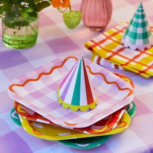 Colourful Gingham Square Paper Plates - Pack of 12, colourful party plates, gingham party supplies, birthday party plates