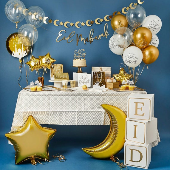 Eid Celebration Decorations, 'Eid Mubarak', Gold Confetti Balloons, Eid Party Decor, Balloon Decoration, Eid Celebrations,  Happy Eid